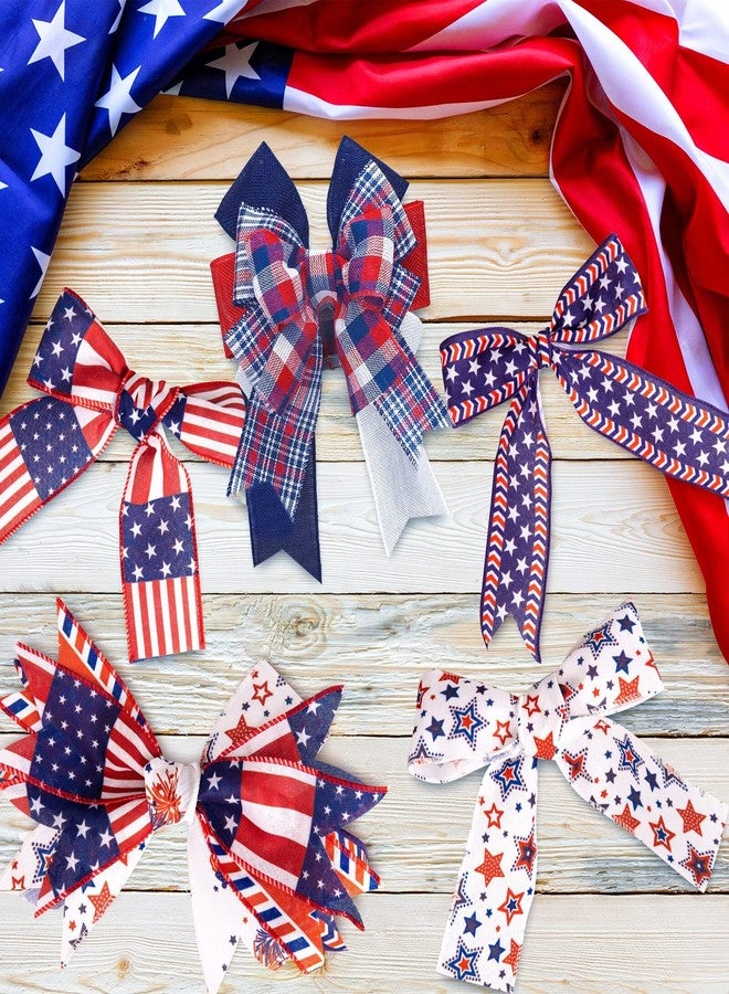 Whaline 8 Roll Independence Day Wired Edge Ribbon Patriotic Star Stripe USA Flag Burlap Ribbon 26 Yard Red Blue White Fabric Ribbon for 4th of July DIY Gift Wrapping Wreath Crafts Decor, 2.5 Inch - Image 4